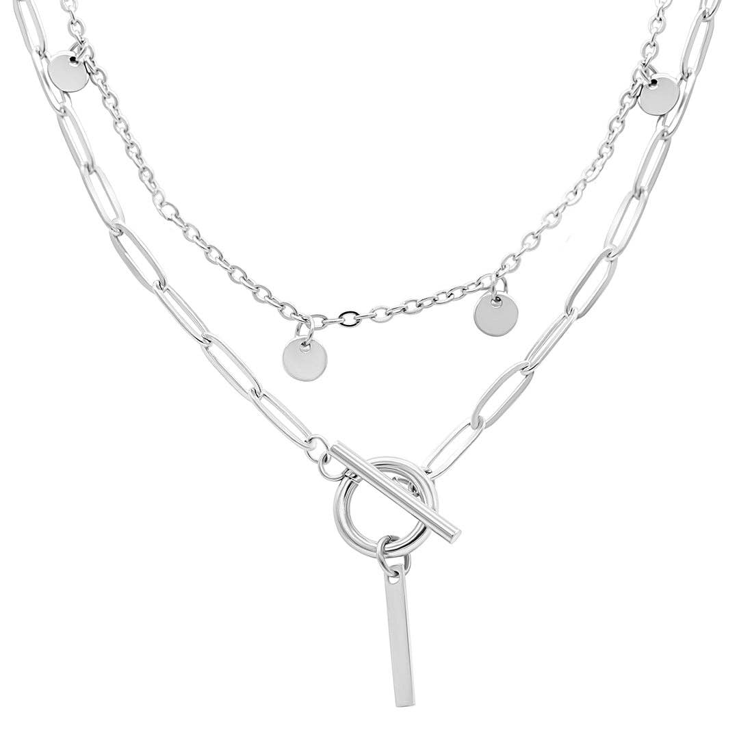 Adornia - Wholesale Pendant/Charm Necklace - Tarnish Resistant Confetti Paperclip Initial Toggle Necklace37