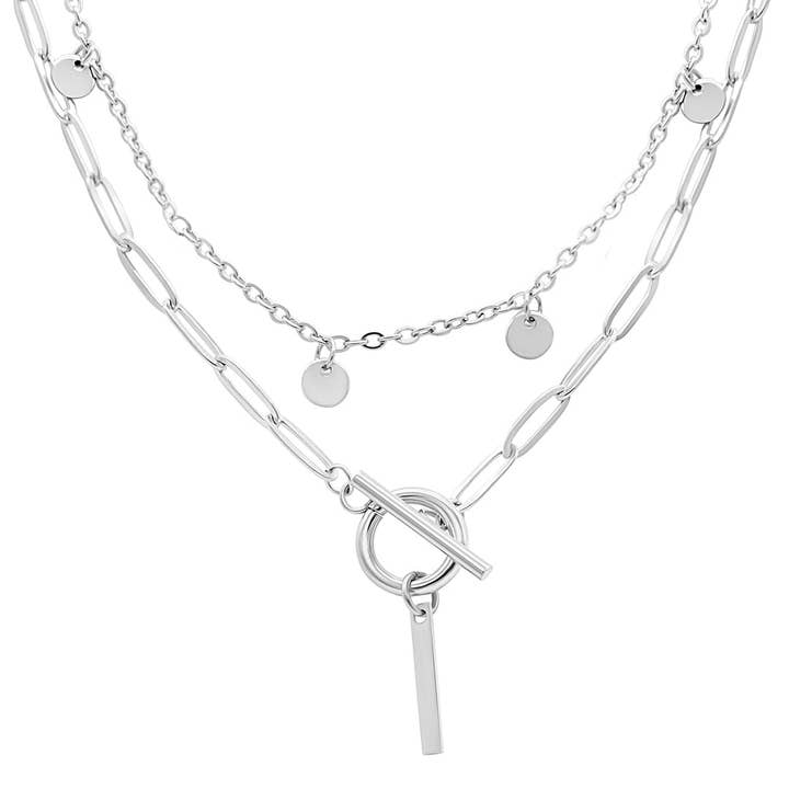 Adornia - Wholesale Pendant/Charm Necklace - Tarnish Resistant Confetti Paperclip Initial Toggle Necklace37