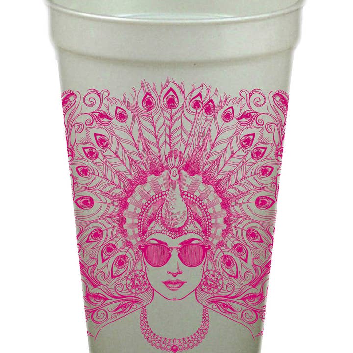 Alexa Pulitzer - Wholesale Disposable Cup - Peacock Madam Pearlized 16oz Cups