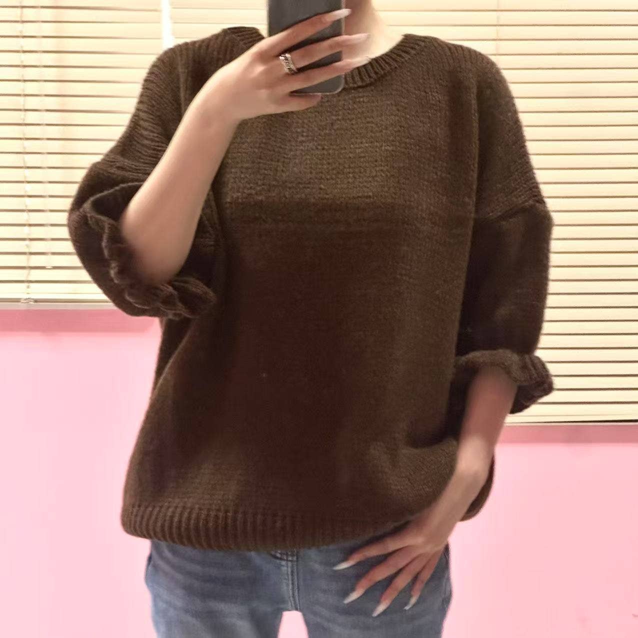 Pomelo paris - Wholesale Knit Sweater - Women's - ROMA Ruffled Sleeve Sweater - AH260