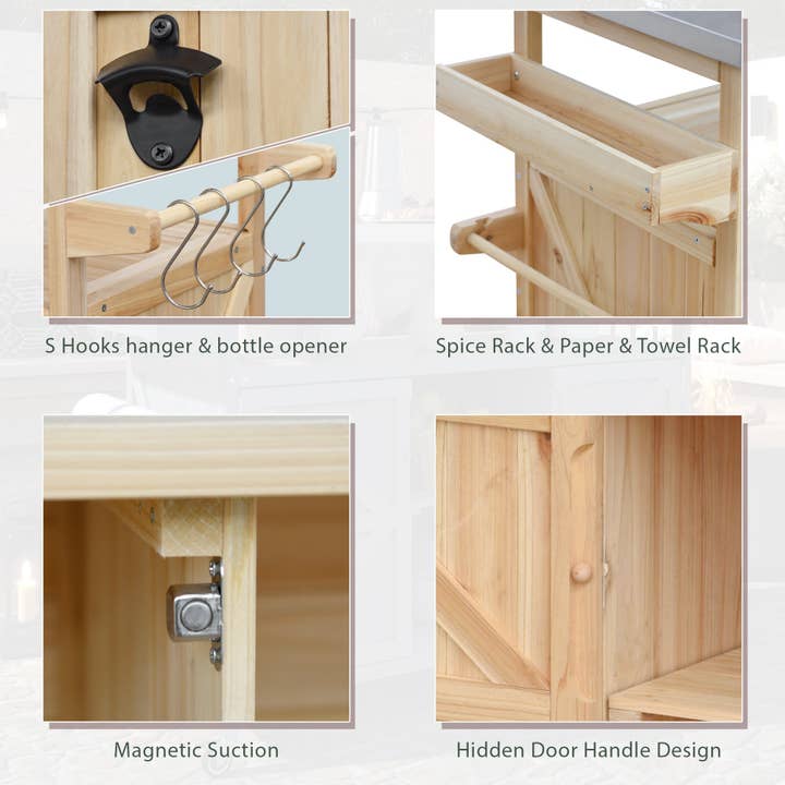 39F Inc. - Wholesale Outdoor Ornament/Decor - Outdoor Kitchen Island,Farmhouse Solid Wood Rolling Cart10