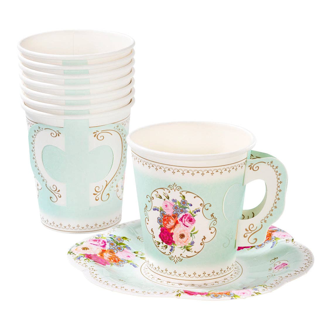 Talking Tables USA - Vente Gobelets jetables - Ensemble de tasses et soucoupes à fleurs - Lot de 12 | Fête du thé |2