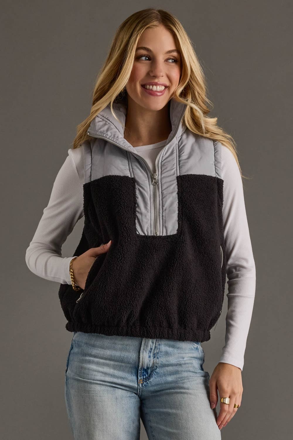 Panache Apparel Co. - Wholesale Outerwear Vest - Women's - Lt. Gray & Black Vest1