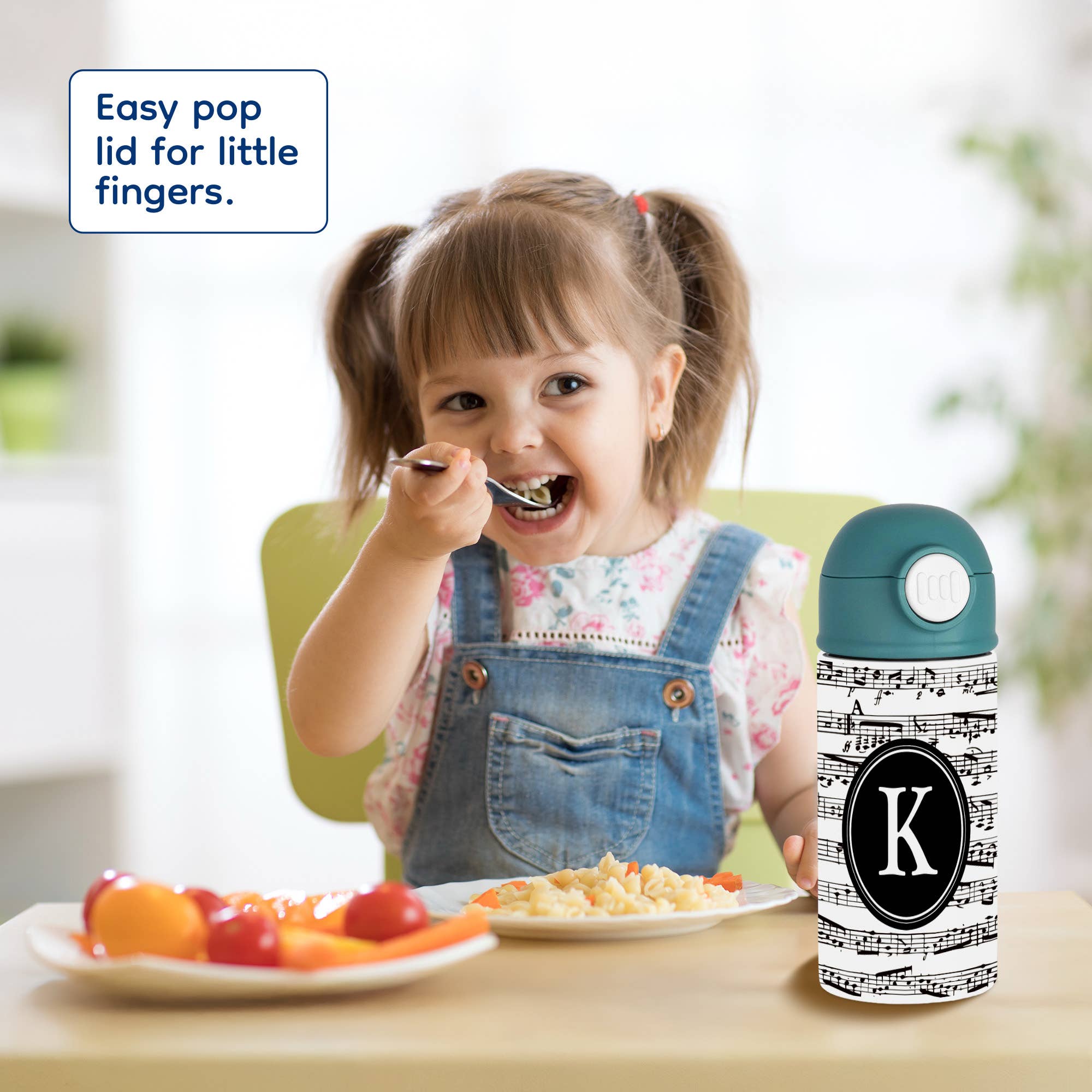 3dRose - Vente Bouteilles d'eau - 3dRose, Lettre musicale K noir et blanc Monogramme musical initiale personnalisée K, Gourde pour enfants7