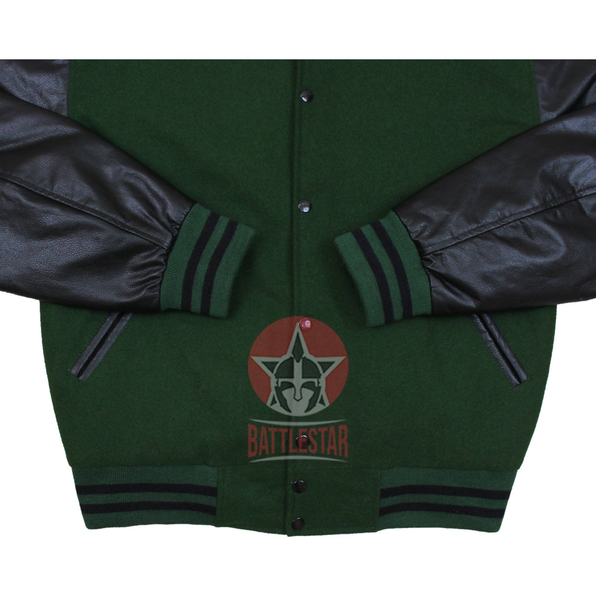 Eastworth Industries - Wholesale Varsity/Baseball Jacket - Men's - Forest Green Wool Black Leather Varsity Baseball Bomber Jacket2