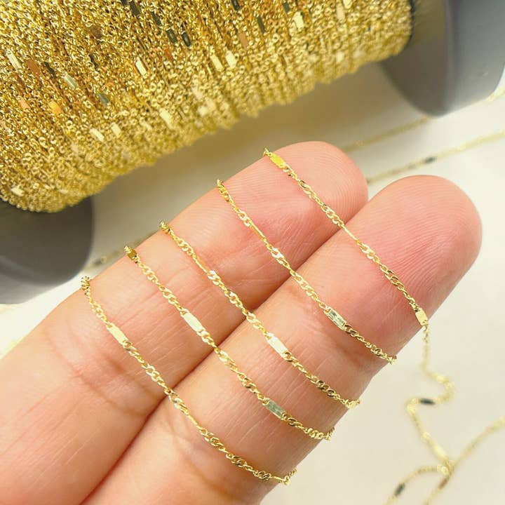 Jewels & Chains - Wholesale Link & Chain Necklace - 14K Solid Gold Flat Bar-Singapore Chain. 024GNBUS1T2byFt