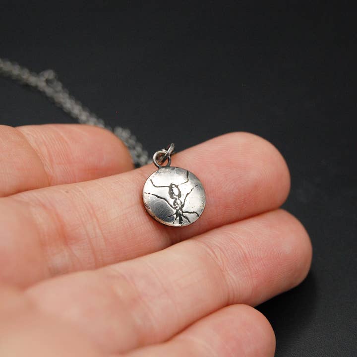 Metal Cloth & Wood - Wholesale Pendant/Charm Necklace - Customizable Sterling Silver Ant Necklace with Your Choice of Cable or Curb Necklace Chain, Hook or Lobster Clasp and Length of 16" to 22"