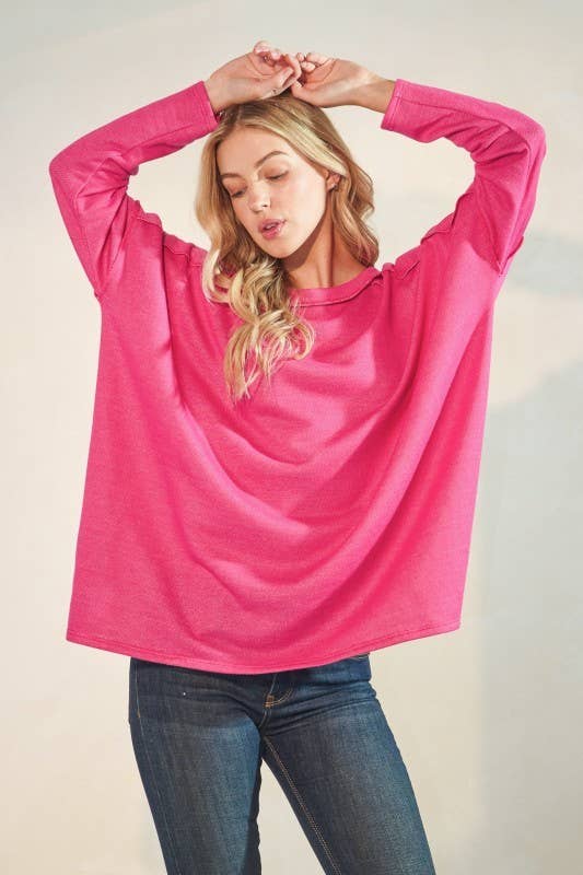 Sunday Morning - Wholesale Tunic - Women's - T9076HE14-Oversized Solid Long Sleeve Top4