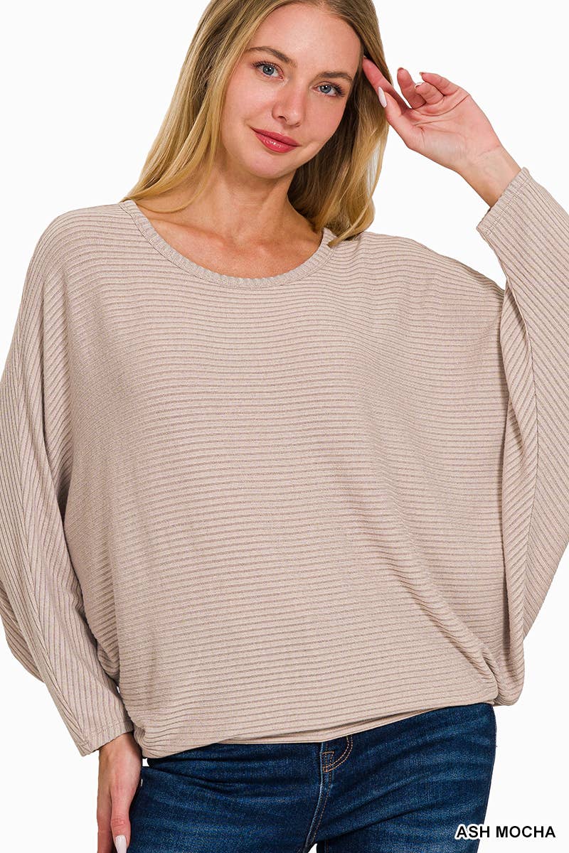 42POPS - Wholesale Knit Sweater - Women's - `.Ribbed Batwing Long Sleeve Boat Neck Sweater10