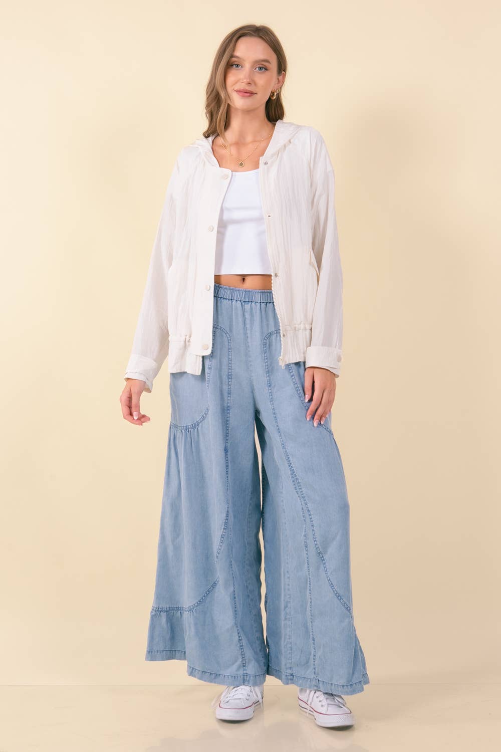 Luitenant Denim TENCEL brede broek met elastische taille en zijzakken - 8814P voor groothandel op Faire4