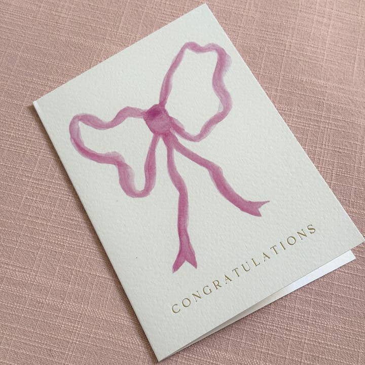 Dear You Paperie – wholesale Congratulations card – BLUSHING PINK BOW CONGRATULATIONS CARD1