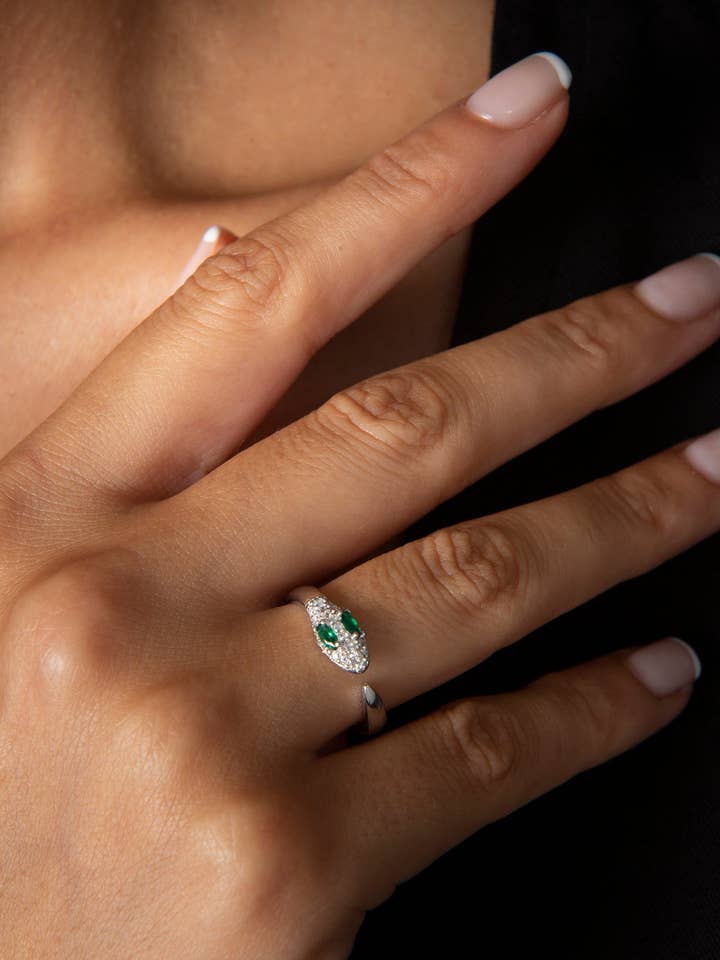 Women's Elegant Snake Model 925 Sterling Silver Ring for wholesale by Volenia Silver