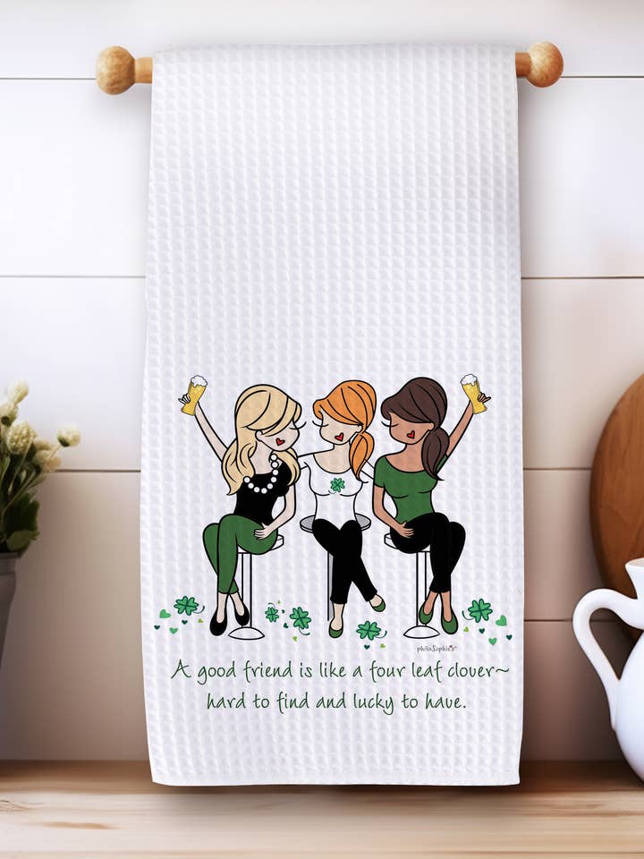 Wafelhanddoek Vriendschap Klavertjevier, St. Patrick's Day voor wholesale door philoSophie's Stationery & Gifts