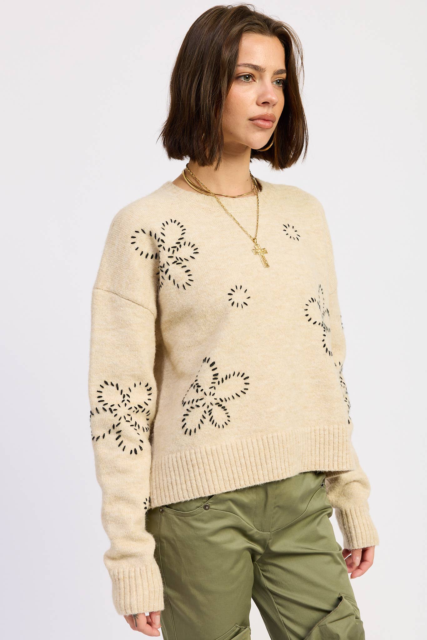 OAT FLORAL WHIPSTITCH SWEATER for wholesale on Faire7