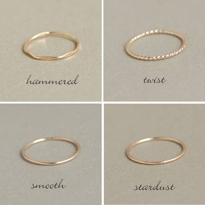 Meadowbelle - Wholesale Band/Stacked Ring - Gold Stacking Rings. Set Of Four. Skinny Slim. Stack Ring. Hammered. Shiny. 14K Gold Filled Classic Stack Ring. Knuckle Ring. Midi Ring.4