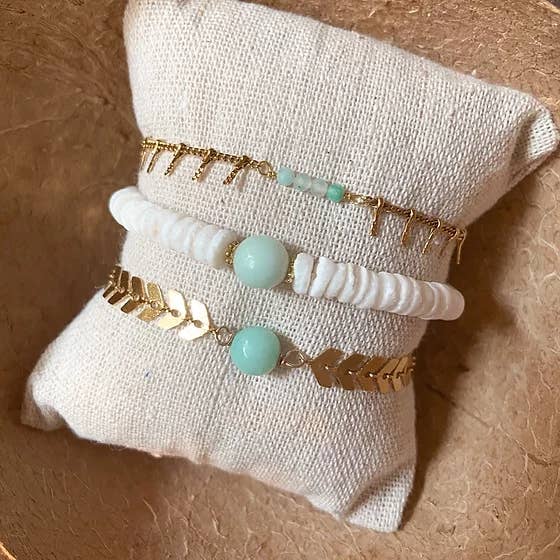 Island Jewels - Wholesale Bedelarmbandje - Jade armband met visgraatpatroon en aqua halfedelsteen2