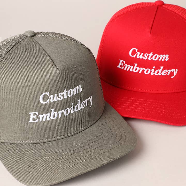 Custom Embroidery Solid Cotton 5 Panels Hat with Mesh Back for wholesale by Fashion City