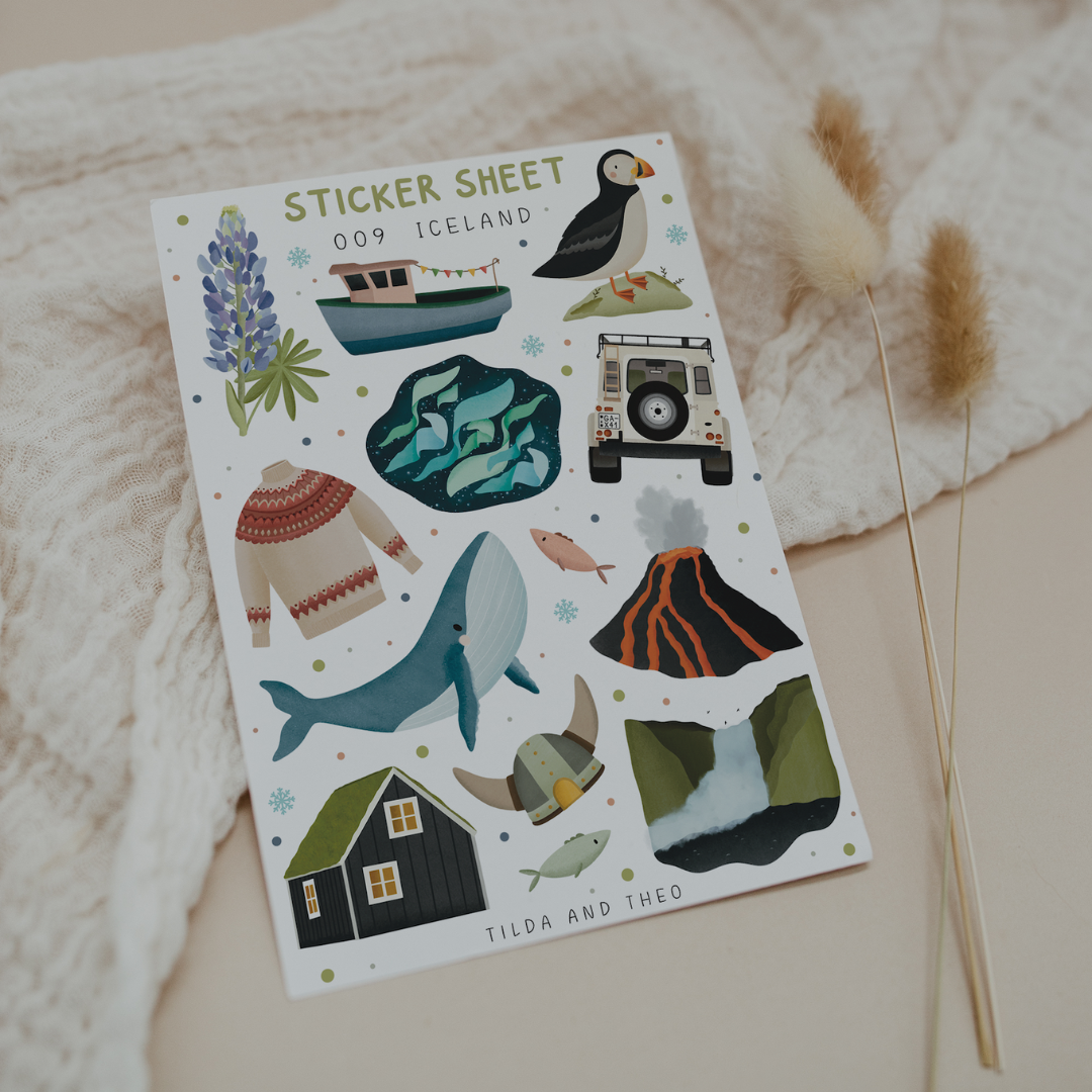 Tilda&Theo - Wholesale Sticker - Sticker Sheet - 009 Island / Scandinavia - Iceland Scandi1