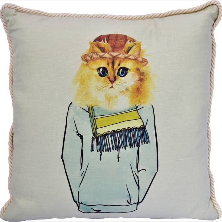 Djur/ Fåglar/Fiskar/Jane the Fluffy Cat Linnekudde för wholesale av Ox Bow Decor