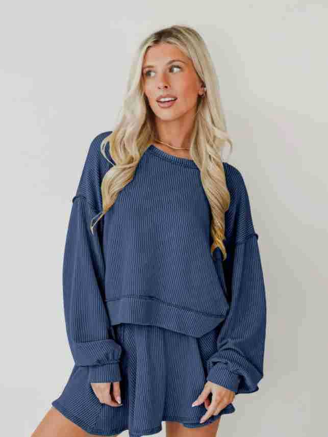 Marayn - Wholesale Top & Skirt Set - Women's - Autumn Ribbed Set Lantern Sleeve Top  Pleated Skirt16