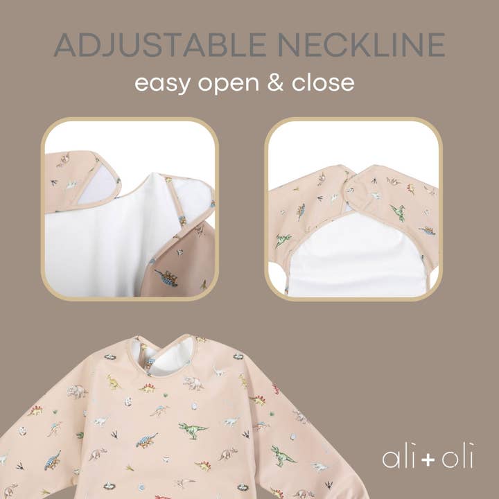Ali+Oli - Wholesale Baby Bib - Baby - Smock Bib (2-pc) Long & Short Sleeve Set (Dino-Mint)7