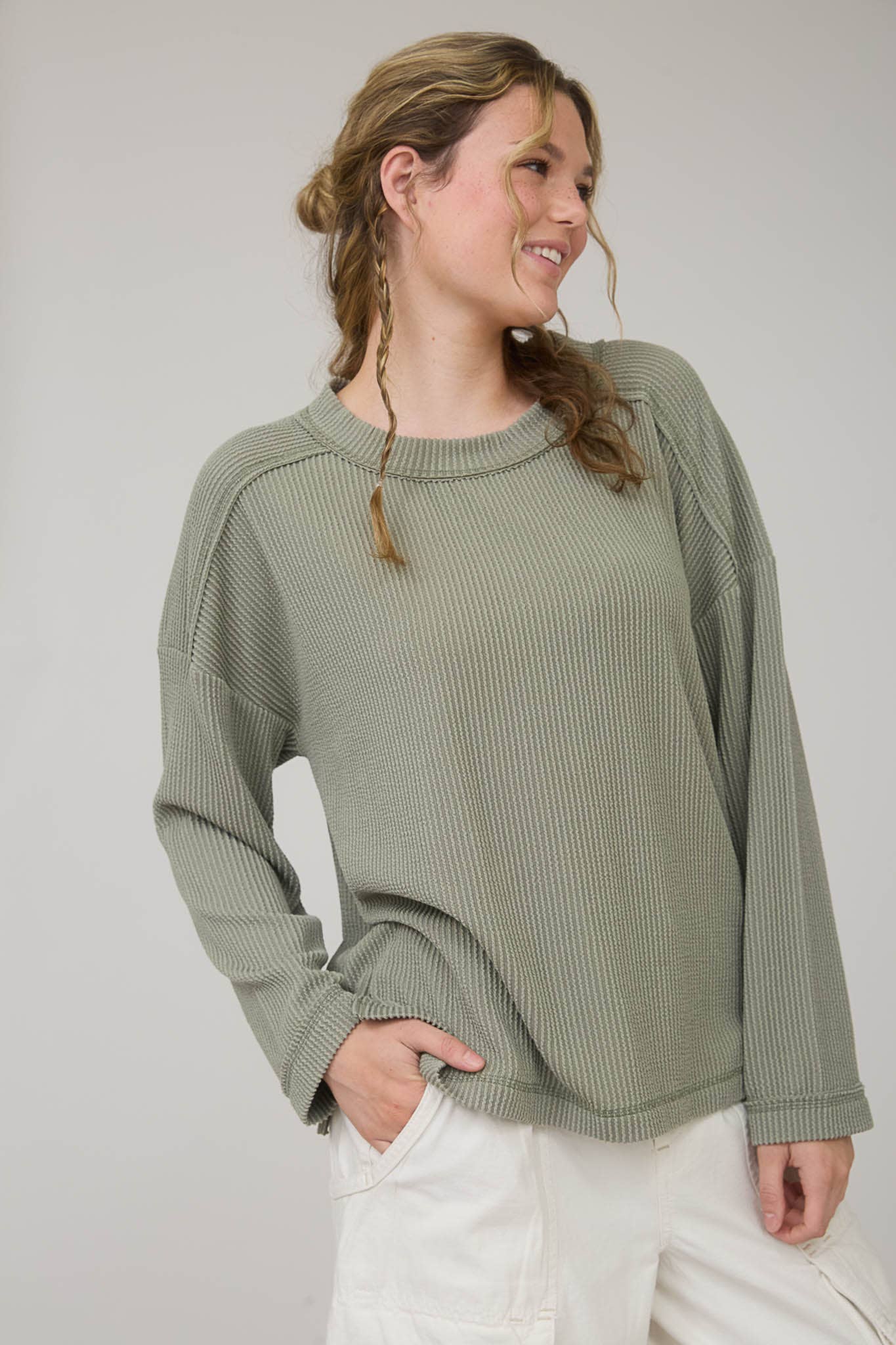 J.O.A - Wholesale Knit Top - Women's - CREW NECK RIBBED LONG SLEEVE KNIT TOP26