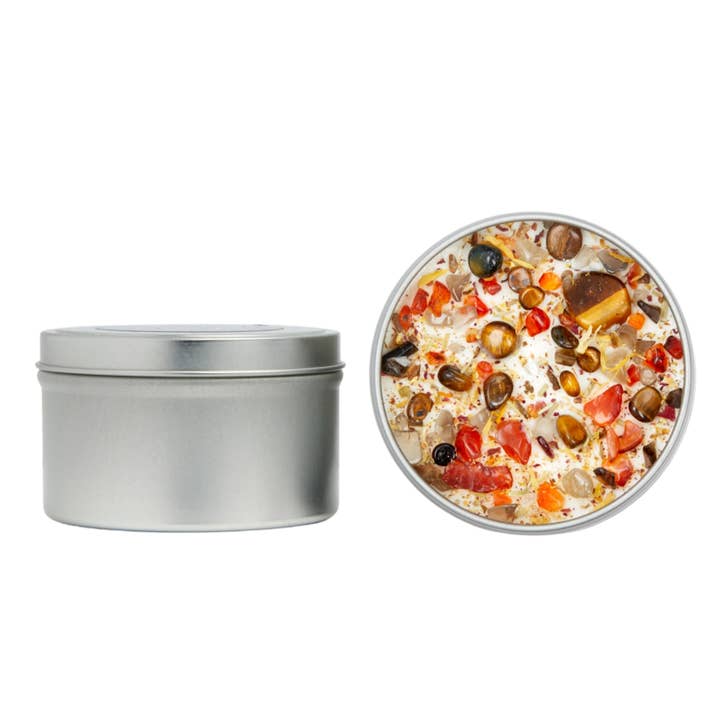 New Moon Beginnings - Wholesale Travel Candles - Crystals & Herb Energy Candles 8oz Tin Soy Candles Handmade64