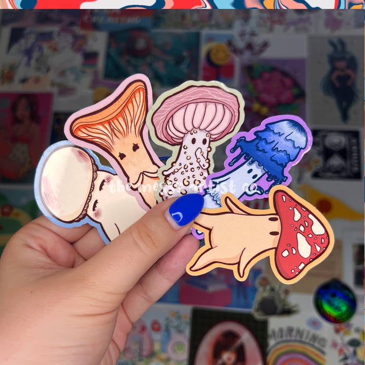 The Messy Artist Co. - Vente Autocollant - Pack d'autocollants champignons brillants0