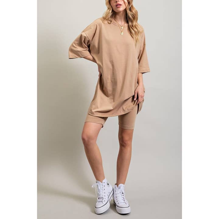 Coloring You – Conjuntos Casual - Mulher por atacado – FSG-ST8296 CONJUNTO DE SHORTS DE CAMISETA DE GRANDES DIMENSÕES E CAMISA DE MOTOQUEIRO9