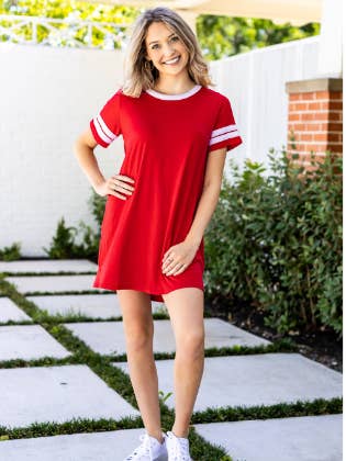 Say it Loud, Say it Proud Gameday Dress, Red for wholesale by GRACE+EMMA by Southern Grace