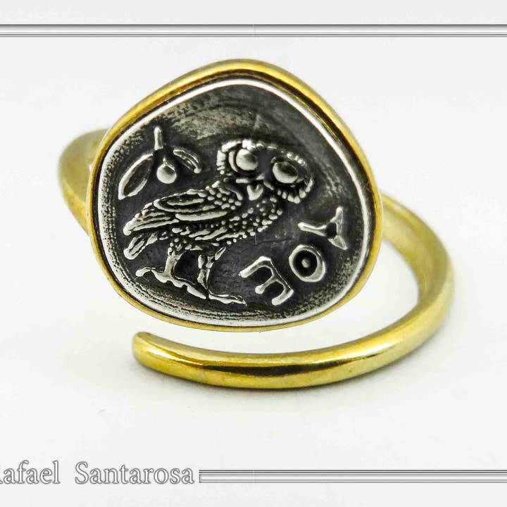 RAFAEL SANTAROSA - Venta al por mayor Anillos grandes/de cóctel - Anillo ajustable moneda búho en plata de ley
