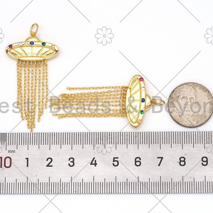 BestBeads&Beyond - Wholesale Individual Charm/Pendant - Colorful CZ Micro Pave UFO Shape Pendant,18K Gold Filled UFO Charm, Necklace Bracelet Charm Pendant, 57x25mm,Sku#Z1397