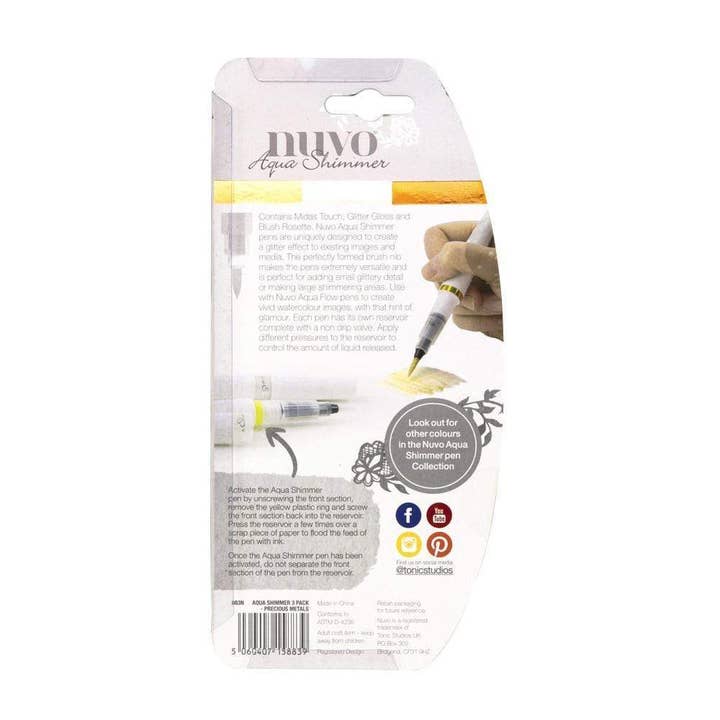 Tonic Studios – wholesale Pen – Nuvo - Aqua Shimmer Pens - Precious Metals - 3 Pack - 883n
