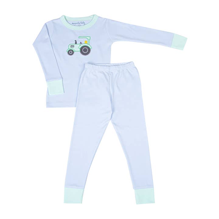 Pyjama long vert Tractor Time Applique pour la vente par Magnolia Baby