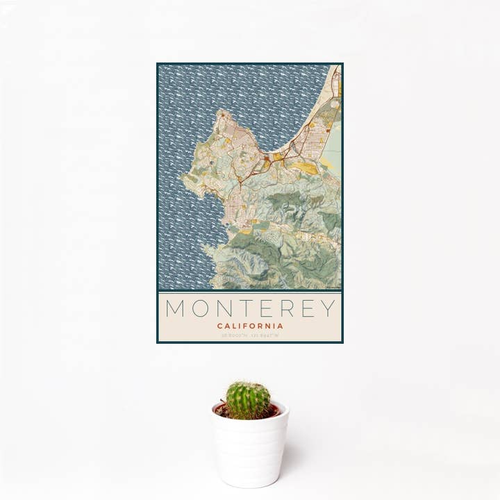 Monterey CA Map Print Woodblock for wholesale by JACE.design