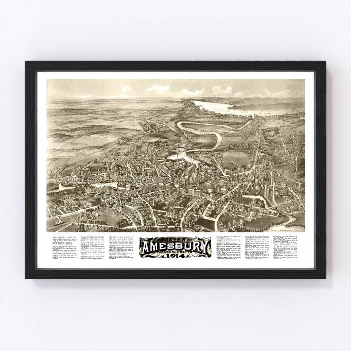 Vintage Map of Amesbury, Massachusetts 1914 for wholesale by Ted's Vintage Art