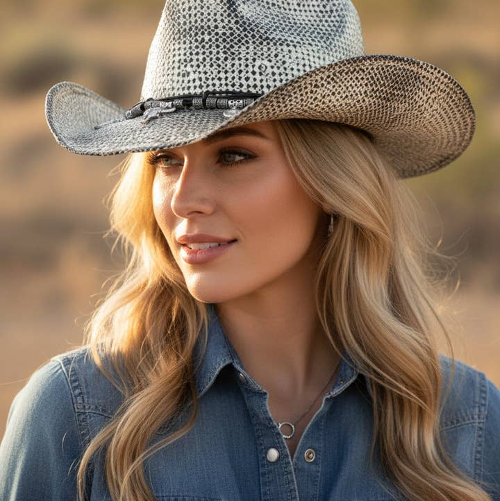 Greater Goods Imports & Wholesale - Wholesale Cowboy Hat - Women's - HT0145 | Snakeskin-Texture Western Cowboy Hat | MH03440