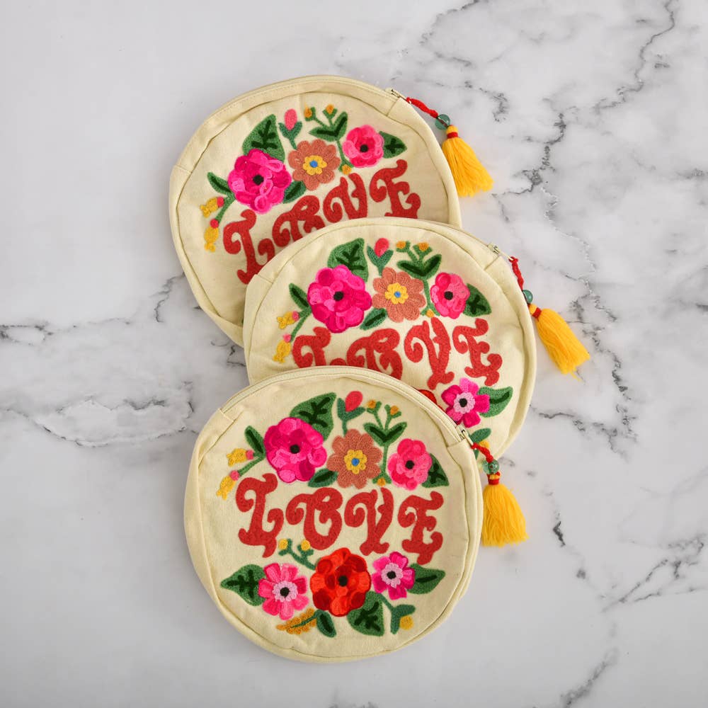 Karma Living – estojo - Mulher por atacado – 3MXLVPC8_IVYL Conjunto de 3 LOVE POUCH CROCHET FLOWER 8 “DIA1