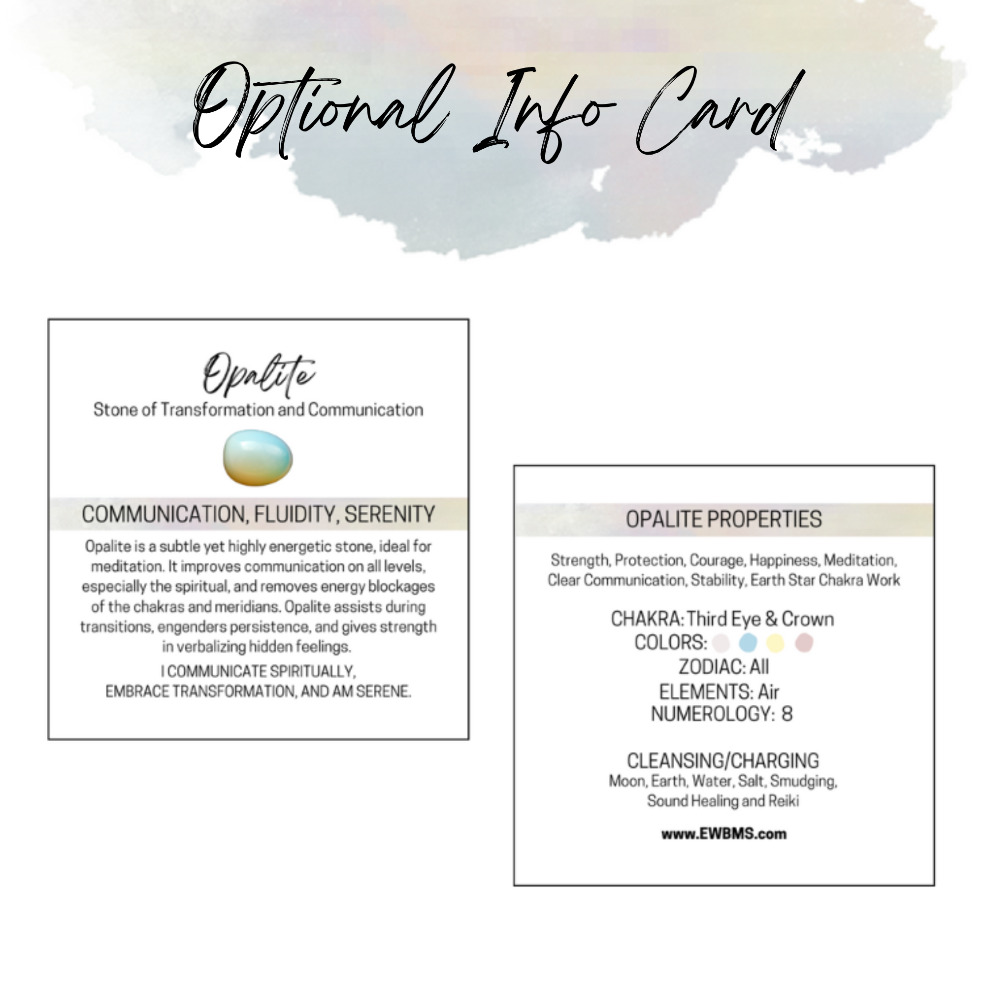 Essential Wellness - Body, Mind, Spirit - Wholesale Essential Oil Holder - OPALITE Roller Bottle - 5/10ml - Cap & Info Card Options1