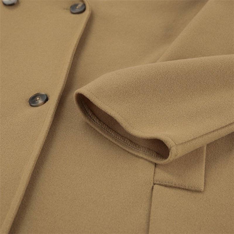 Brown Long Loose Thick Double Breasted Wool Coat for wholesale on Faire10