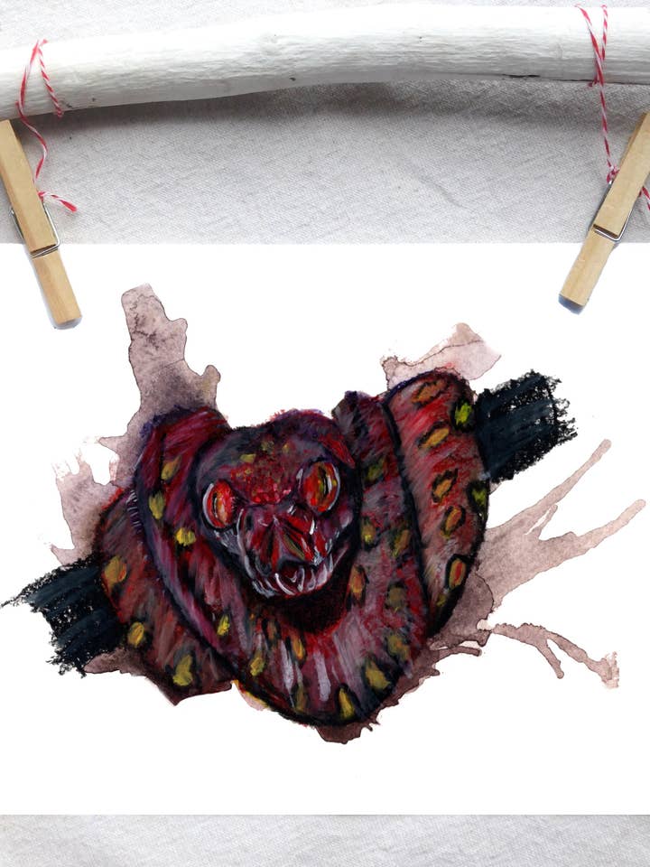 Reptile Green Tree Python baby snake art print for wholesale by Lindsey Munson