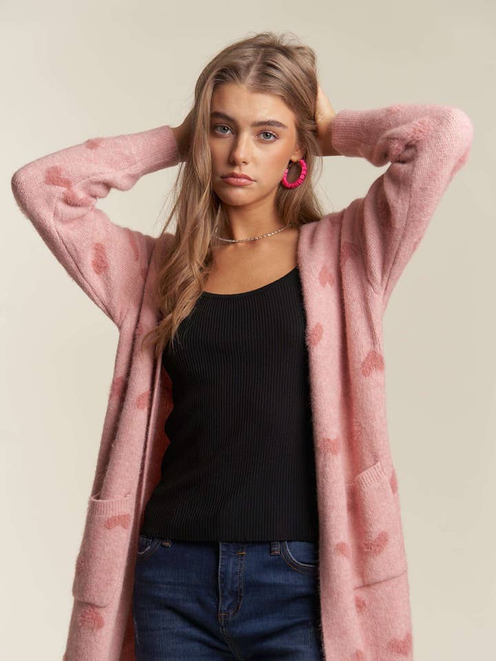 CESW3433 - CARDIGAN MAGLIONE CON STAMPA CUORI DELIZIOSA per la vendita all'ingrosso da parte di ADORA LA