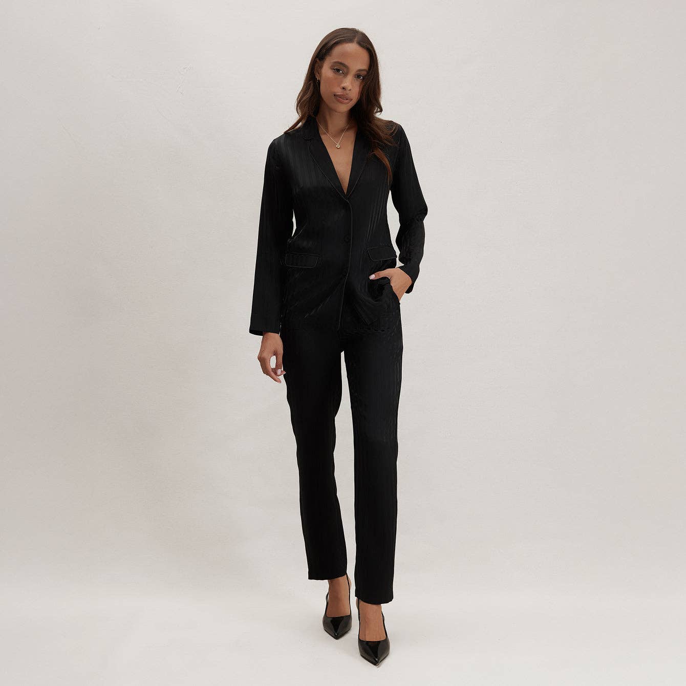 Silk Striped Jacquard Tuxedo Pajama Set for wholesale on Faire3