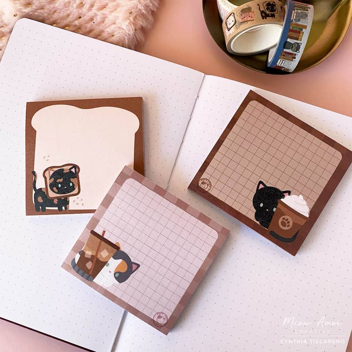 Meow Amor Creative - Wholesale Sticky Notes - Tortie Toast Cat Sticky Notes