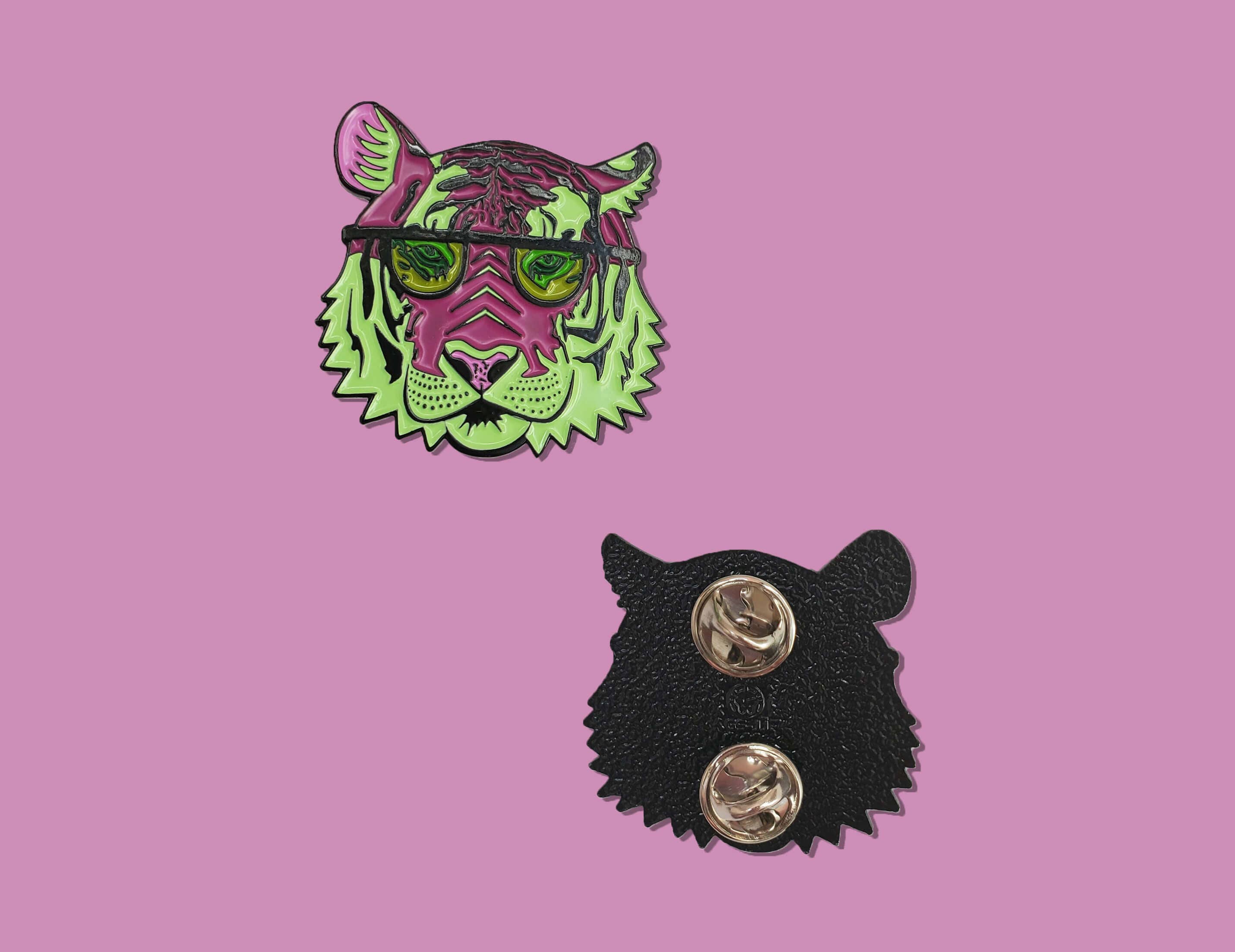 Brianna Gardocki Art - Wholesale Lapel Pin/Button - Pink and Blue Tiger Enamel Pin, Cool, Cat4