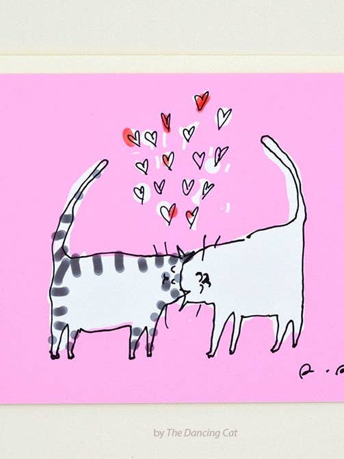 Pink Headbutt Cat Card for wholesale by The Dancing Cat