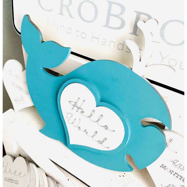 CroBros - Wholesale Milestone Art/Keepsake - Kids & Baby - Baby Shower Gift, Baby Milestone Cards Set Blue Whale Themed