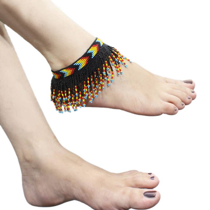 Handmade Beaded Foot Anklet Bohemian for Women Girl Native Southwest Colors Ankle Bracelet (Black) for wholesale by BEADS CORNER