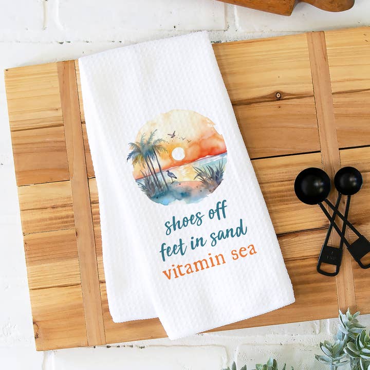 Vitamin Sea Coastal Towel, Sandy Feet Beach Dish Towel Decor for wholesale by Canary Road