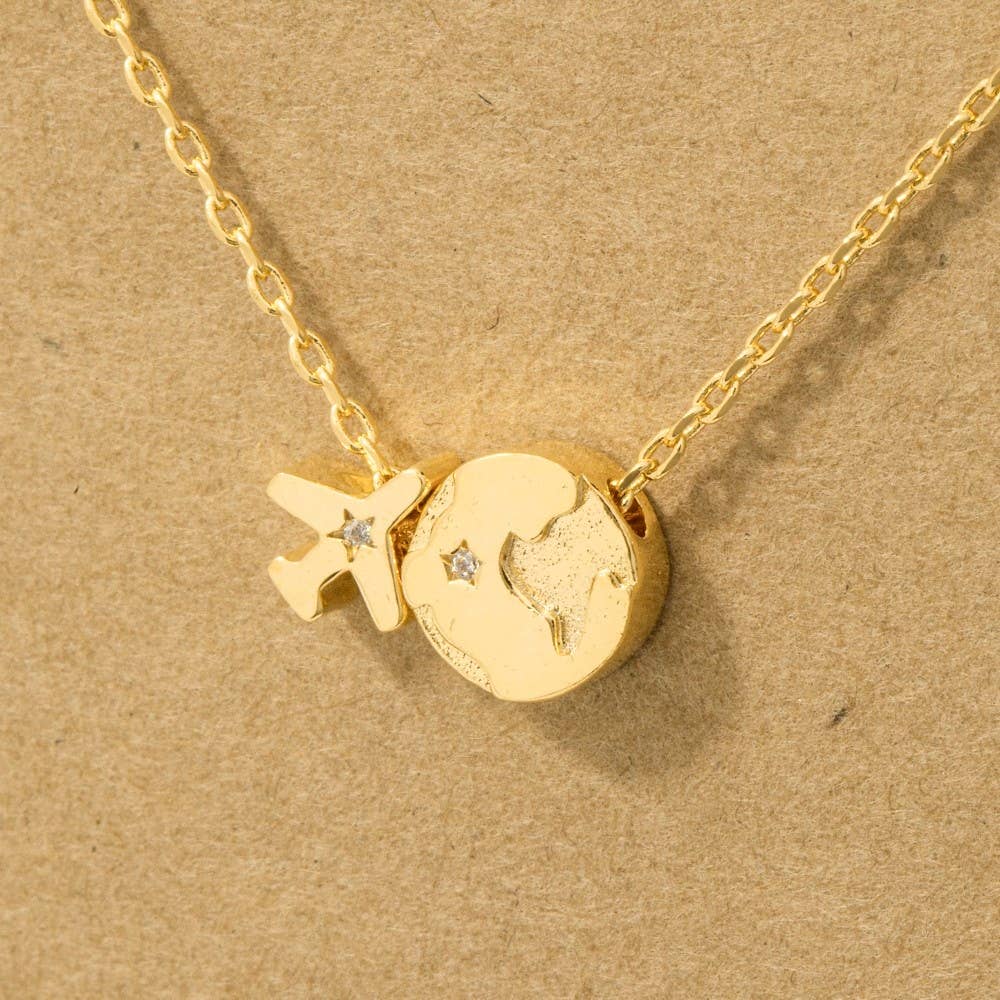 Fame Accessories - Wholesale Pendant/Charm Necklace - Gold Dipped Airplane Map Pendant Necklace3